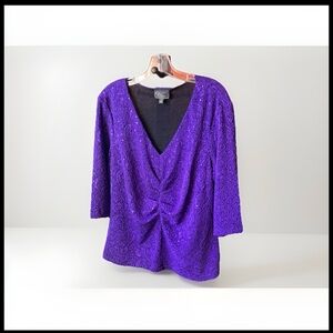 Dress Barn 2X V Neck Rich Purple Textured Sequined Blouse